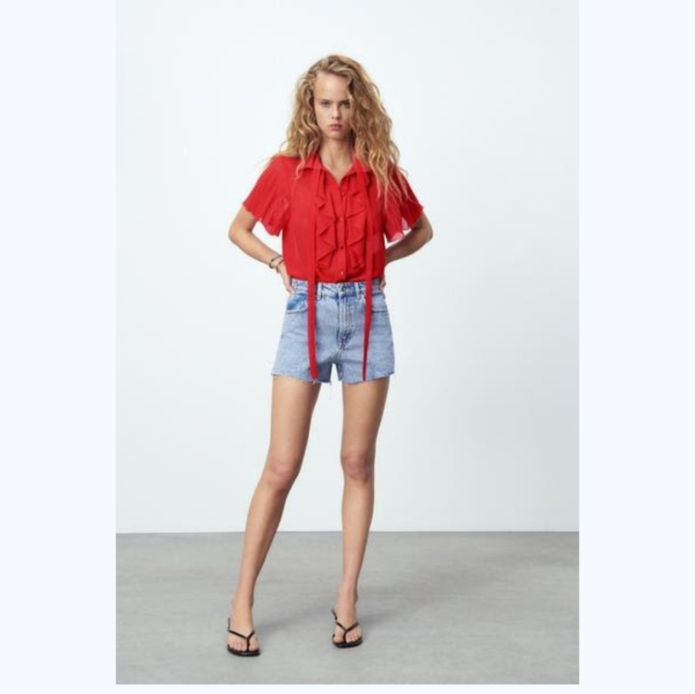 Zara Red Ruffled Blouse - Picture 5 of 5